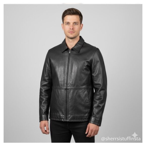Frequency Other - Frequency Mens Genuine Leather Jacket With Quilted Purple Lining XL Black